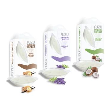 Imagem de Velas de Massagem Fuzu Ecológicas e Naturais, Óleo e Hidratante da Pele – Dois Pavios e Bicos – 3 Fragrâncias de Nevoeiro de Lavanda, Açúcar de Baunilha Quente, Paixão de Coco, 355 ml (3 x 118 ml)