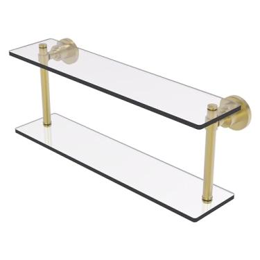 Imagem de Prateleira de vidro de duas camadas Allied Brass WS-2/22, coleção quadrada de lavagem, 55 cm, latão acetinado