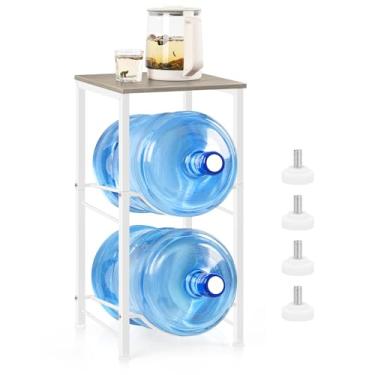 Imagem de Suporte para garrafa de água de 14 litros, suporte de jarro de água de 2 camadas com prateleira de armazenamento, 2 compartimentos para refrigerador de água de 14 litros para casa, escritório,
