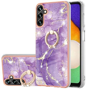 Imagem de Monwutong Capa de telefone slim fit para Samsung Galaxy A14 4G/5G, IMD mármore padrão brilhante anel suporte capa para meninas, câmera e tela protetora para Galaxy A14, ZHDD roxo