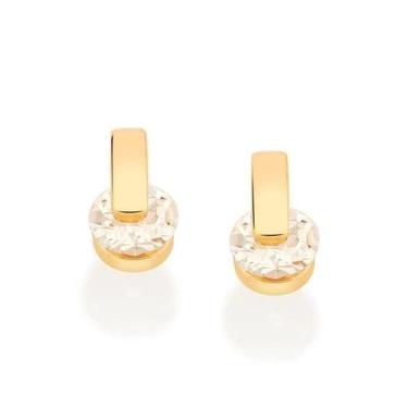 Imagem de Brinco Rommanel folheado a ouro redondo com cristais 523530, Branco