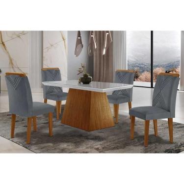 Imagem de Sala De Jantar Completa Luna Tampo Madeirado Com Vidro Reto 120x80 E 4 Cadeiras Amsterdã Imbuia - Veludo Grafite - Rufato