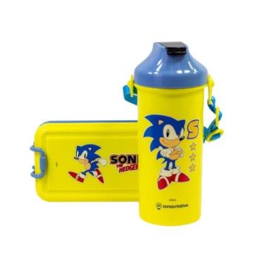 Imagem de Kit Lancheira Marmita Infantil c/ Talher e Garrafa Sonic - Zona Criati