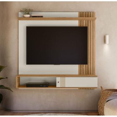 Imagem de Painel Milão Flex para TV até 55” com Detalhe ripado Off White/ Nature - Peternella 