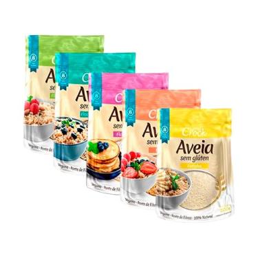 Imagem de Kit 5 Aveia Sem Glúten Leve Croc: Flocos Grossos, Flocos Médios, Flocos Finos, Farelo, Farinha