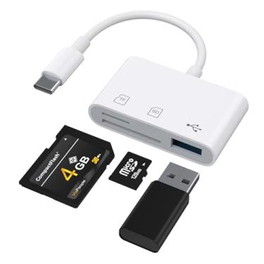 Imagem de Leitor de cartão SD USB C para iPhone 15 16/iPad/Mac, adaptador de cartão de memória 3 em 1 USB-C Trail com dois compartimentos e porta USB para MacBook/PC/laptop/Android (USB C)