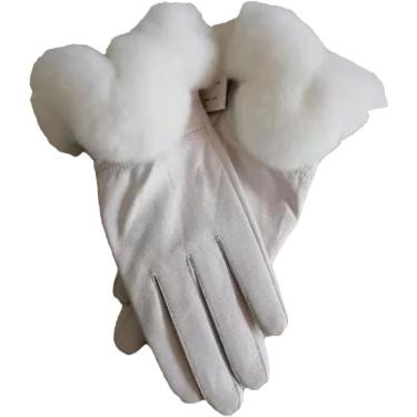 Imagem de Luvas de inverno femininas com manguitos peludos Tela de toque quente Drivante e luvas de corrida, branco, tamanho único