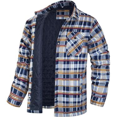 Imagem de Camisa xadrez de espessura camisas de lenhas masculinas de manga longa de manga longa Casual casual camisa de flaid camisetas de flanela de flanela com bolsos, cáqui, l