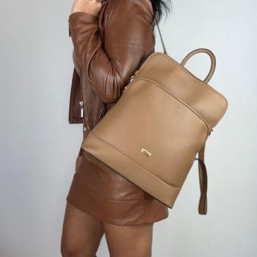 Imagem de Mochila  recuo em couro legítimo b.901, Caramelo