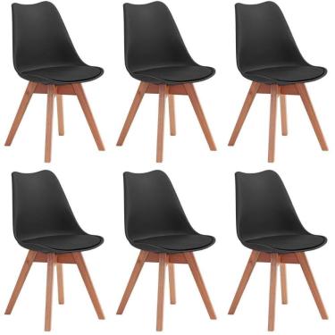 Imagem de Kit 6 Cadeiras De Jantar Estofadas Leda Vértice Natural Madeira Maciça - Preto