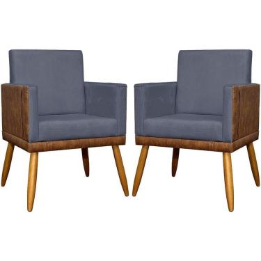 Imagem de Kit 2 Poltronas Decorativas Lis Corino E Suede Cores Pé Palito 30cm - Cinza, Suede/corino