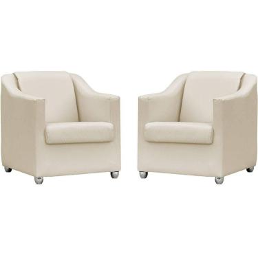 Imagem de Kit 2 Poltronas Mila Corino Cores Pé De Plástico Cromado - Bege Corino