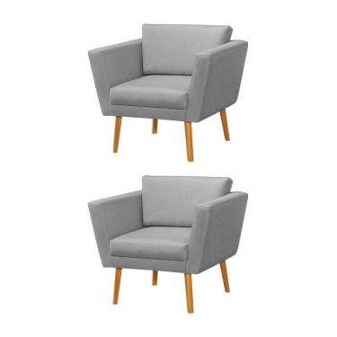 Imagem de Kit 2 Poltronas Retrô Pés Palito Em Madeira Paraty Linho Cinza - Cinza