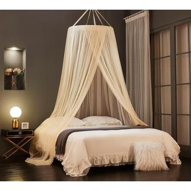 Imagem de Akiky Mosquiteiro Com Dossel Para Cama, Cortinas Cama Tamanho Queen Size King Size, Rede Pendurar Tenda (Marfim)