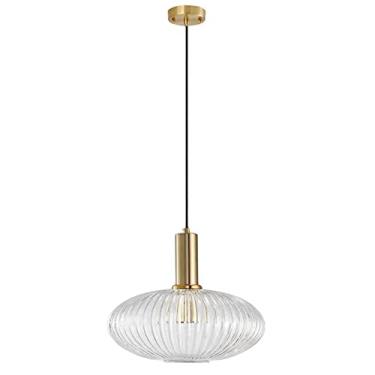 Imagem de H XD GLOBAL Luminária Pendente De Vidro Transparente 12'', Soquete Cobre Dourado Com Abajur, Led Suspenso Para Ilha Cozinha (L)
