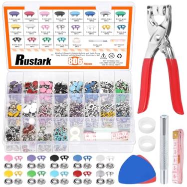 Imagem de Rustark Kit De Ferramentas Para Botões Pressão Com 808 Peças, 10 Cores, Inclui Vazados E Sólidos 9,5 Mm, Alicate Pressão, Ferramenta Perfuração, Régua, Giz Costura Artesanato Faça Você Mesmo