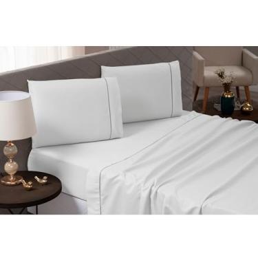 Imagem de Jogo de Lençol Casal 4 Peças 600 Fios Egípcio 100% Algodão – Fronhas e Lençol com Ponto Palito, Toque Macio e Acabamento Premium (Branco)