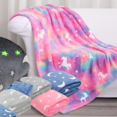 Imagem de Cobertor Infantil Mágico que Brilha no Escuro, Manta Solteiro com Estampa (Rosa Unicórnio)