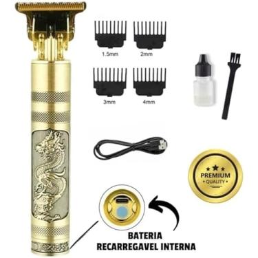 Imagem de Máquina Profissional Dragão Acabamento Sem Fio Cabelo Barba Pezinho Personalizada Com Limitador de Lamina Ajustável Recarregável 4 Pentes Óleo Escovinha Kit Conjunto Aparador Acabamento