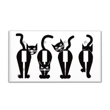 Imagem de Capa decorativa para interruptor de luz preta de gato engraçado, placa de parede de 4 grupos, interruptor de luz quádruplo para quarto, cozinha, decoração de casa