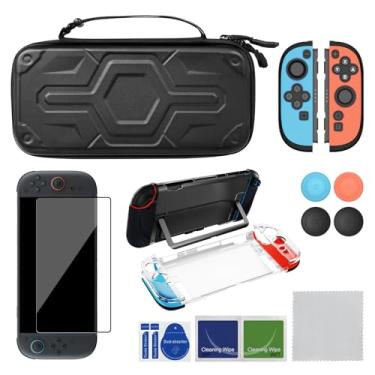 Imagem de AKNES Switch 2 Accessories Bundle Kit, Carrying Case for Nintendo Switch 2 (2025), Clear Slim Dockable Protective Case, Silicone and PC JoyCon Case Cover, Glass Screen Protectors, Thumb Grip Caps