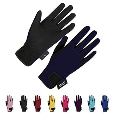 Imagem de Amoy Luvas de equitação para meninas e meninos crianças, hipismo e cavalo, antiderrapantes, para crianças ao ar livre, ciclismo, esportes, azul-marinho, M de 8 a 10 anos