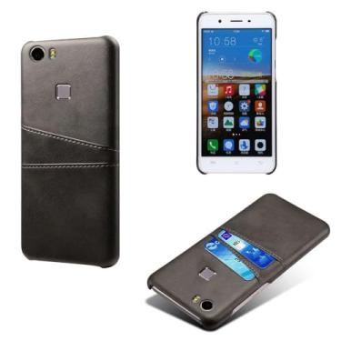 Imagem de Capas Compatível com VIVO X play 5,Caso de couro PU-Tampa de telefone a prova de choque com 2 slots de cartão,Proteção anti-impressão digital e anti-gota-Black