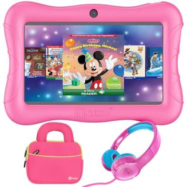 Imagem de Contixo Pacote de tablet infantil de 7 polegadas, tablet Android e fones de ouvido com fio, tablet infantil com mais de 50 livros de histórias e adesivos da Disney, WiFi, ROM de 32 GB, tablet de