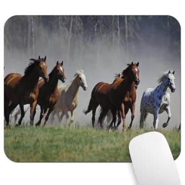 Imagem de Wknoon Tapete de rato de animal da pradaria American Quarter Horse Cute Mat, Cavalos Galopantes Rebanho Ranch Animal Mouse Pads