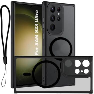 Imagem de USTIYA Magnética Capa para Samsung Galaxy S23 Ultra Case Matte Acrílico Uso Resistente Protetora de Câmera capinha Acessórios para Celular com Cordão Preto FGCX