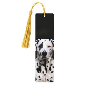 Imagem de Marcador de livro de madeira para homens e mulheres novidade mordaça cão dálmata para amantes de livros, exclusivo feito à mão, marcadores de livro com pingente de borla, acessórios para livros