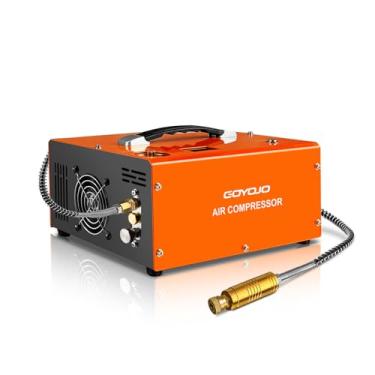 Imagem de GOYOJO Compressor de ar PCP | Max 4500 PSI / 300 Bar | Carro de potência dupla 12 V CC ou casa 120 V CA | Enchimento rápido para pistolas de ar e tanques de mergulho | Desligamento automático |