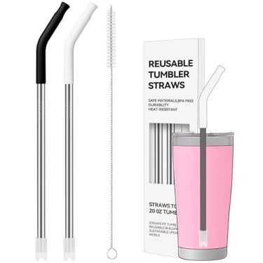 Imagem de Soledea Canudos de metal retos de 590 ml com ponta de silicone para copo, pacote com 2 canudos de metal reutilizáveis de aço inoxidável para YETI, STANLEY, US Acrylio, BJPKPK, Simple Modern e assim