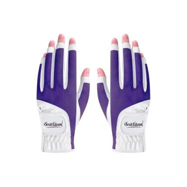 Imagem de Scott Edward 1 par de luvas de golfe femininas de dedo aberto, pacote com 2, luvas de golfe sem dedos, mão esquerda, sem dedos, poliuretano e microfibra, tecido de malha respirável legal e confortável