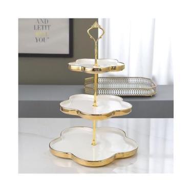 Imagem de Suporte de bolo de cerâmica para sobremesa, suporte criativo de três camadas, prato de frutas, suporte de bolo, parte de aniversário, mesa de sobremesa para casamento, aniversário, chá, festa, bolo
