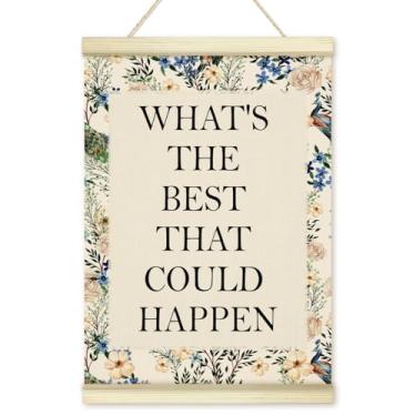 Imagem de What's the Best That Could Happen Poster Hanger Frame, Inspirational Vintage Floral Wooden Canvas Art, Positive Wall Art for Office Bedroom Living Room Decor 30,5 x 40,6 cm -27 cm