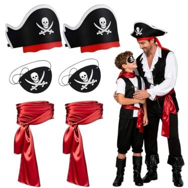Imagem de Ksheria Conjunto de 6 peças de acessórios de fantasia de pirata premium para adultos e adolescentes – aplique de olho de pirata de Halloween, cinto de faixa, chapéu de capitão, kit de festa cosplay