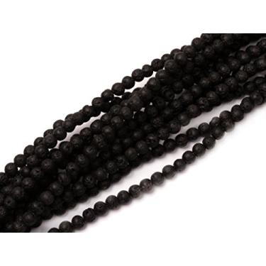 Imagem de JOE FOREMAN Contas pretas redondas de pedra vulcânica de 4 mm para fazer joias, pedras preciosas naturais e cristais semipreciosas, 38 cm
