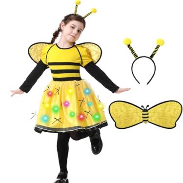 Imagem de Resiwai Fantasia de borboleta que acende para meninas, fantasia infantil de abelha, fantasia de joaninha, roupa de Halloween para 4 a 12 anos, Amarelo, 110