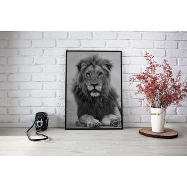 Imagem de Quadro Com Moldura Leão Preto e Branco - Core Decore, GG