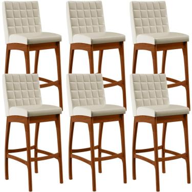 Imagem de Kit 06 Banquetas Alta Para Cozinha Sala de Jantar Fixa Mila L02 Facto Pérola Metalizado - Lyam Decor
