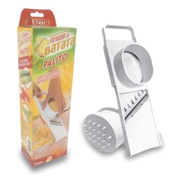 Imagem de KEITA Cortador de Batata Palito Manual, Branco, Plástico e Aço Inox, Comprimento 24.5cm, com Protetor de Mão, para Cortar Legumes
