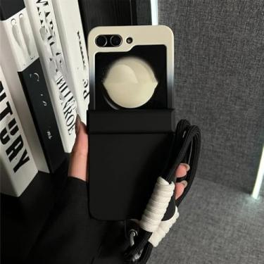 Imagem de Capa com alça de pulso dupla cor gradiente para Samsung Galaxy Z Flip 7 6 5 4 3 flip7, capa rígida com cordão fosco, cor colisão, branco, preto, para Galaxy Z Flip6