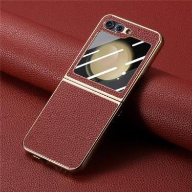 Imagem de Capa de telefone dura de couro para Samsung Galaxy Z Flip 5 Flip5 5G Capa de outono, vermelha, para Galaxy Z Flip5