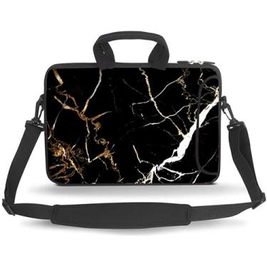 Imagem de HYUTOTA 11 11,6 12 12,5 12,5 13 cm Capa para laptop/Chromebook/Ultrabook/Notebook PC Messenger Bag Tablet Travel Case Neoprene Handle Sleeve com alça de ombro (mármore preto)