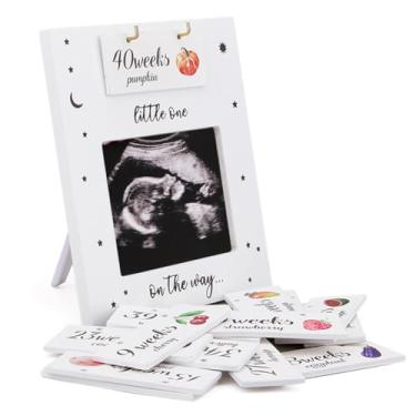 Imagem de DICOSMETIC 1 porta-retrato de ultrassom para ultrassom com 17 peças, contagem regressiva semanas, branca, elegante, lembrança de madeira para anúncio de gravidez, chá de bebê, decoração de berçário