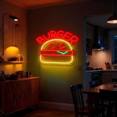 Imagem de Neonawall Burger Neon Sign for Wall Decor Light Up Letters Business Led Sign Cute Birthday Party Gifts Led Decorative Night Signs Kitchen Room Decor Birthday Party Signs for Restaurant Burger Shop
