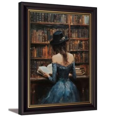 Imagem de Vintage marrom escuro emoldurado Victoria Woman Reading Books Canvas Wall Art Dark Academy Style Wall Decor Picture Vintage Portraits Poster Print Painting for Books Lovers Library Home Decor