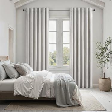 Imagem de Cortinas blackout de linho cinza para sala de estar, conjunto com 2 painéis, textura de linho, 236 cm de comprimento, escurecimento da sala, cortina economizadora de energia, coberturas de janela