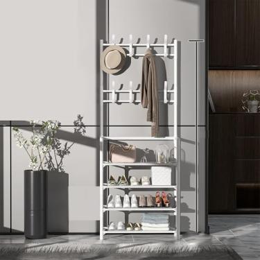 Imagem de Cabideiro De Metal De 4/5 Camadas Com Prateleira Cabideiro E Sapateira Entrada Hall Árvore Com Banco E Armazenamento De Sapatos Para Roupas Sapato Chapéu Bolsa, 60cm 4 Layer White